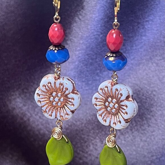 Colorful Long Dangle Nature-Inspired Flower Earrings - Picture 6 of 6